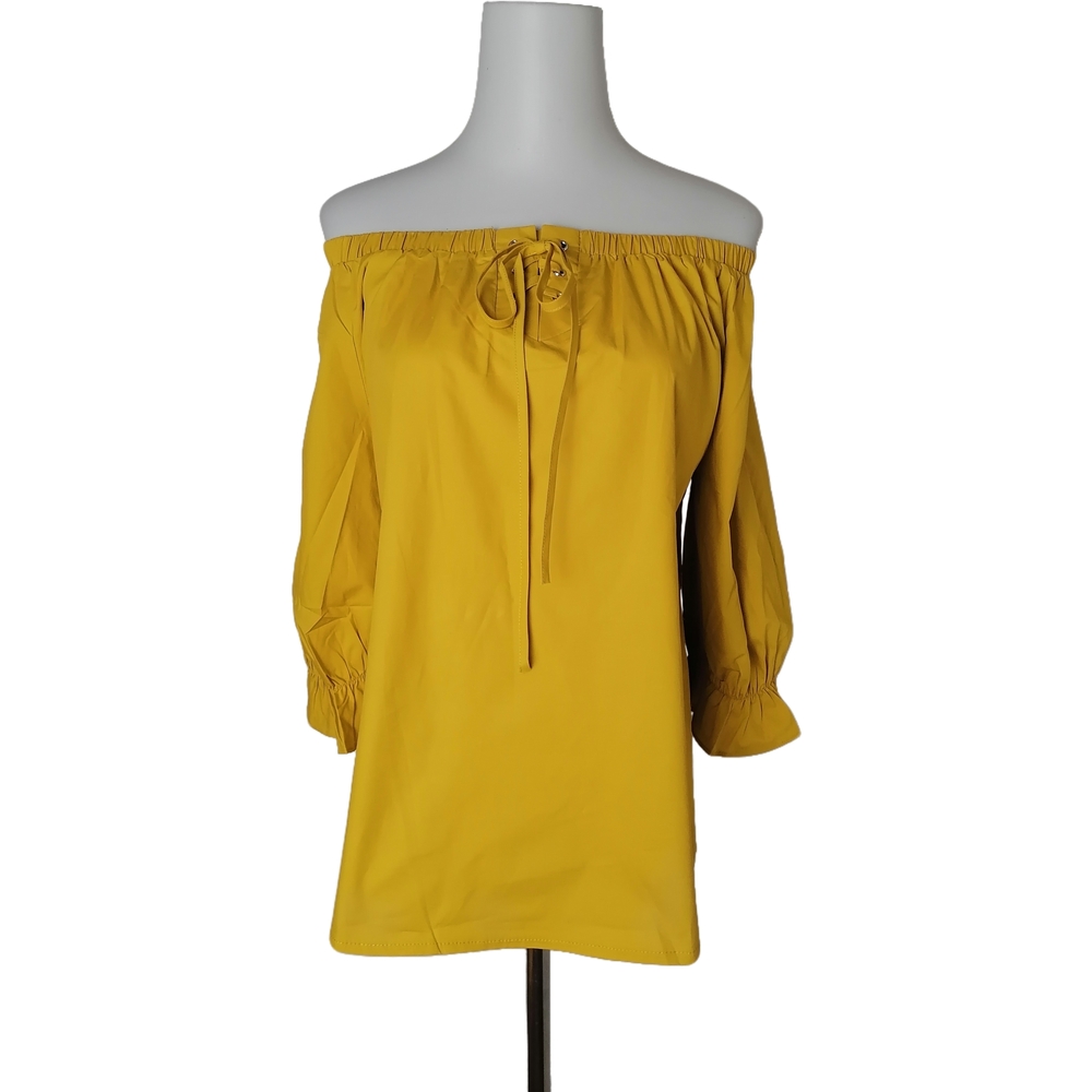 😎 Women's Yellow Off-Shoulder blouse with tie-front details